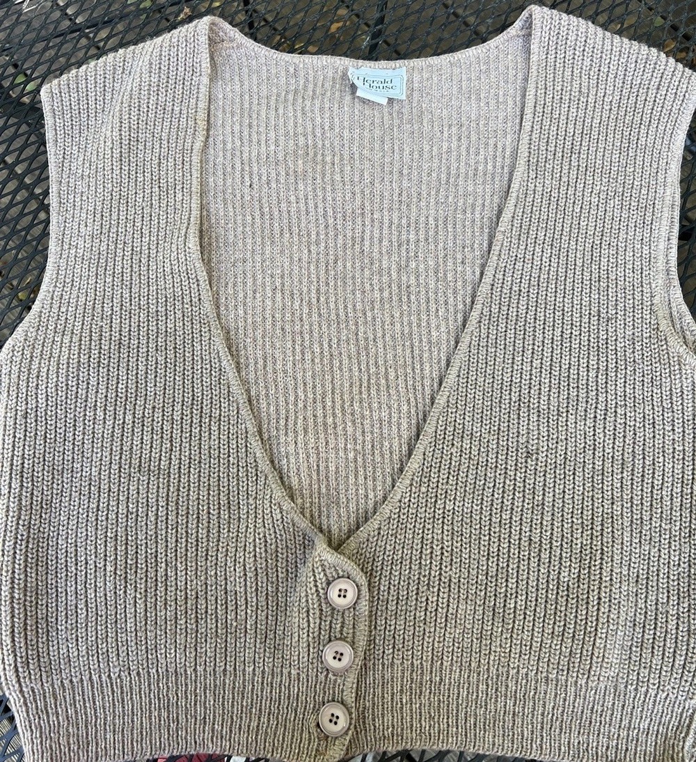 Vintage Herald House Chunky Vest USA Wool Blend  tan retro y2K neutral button up